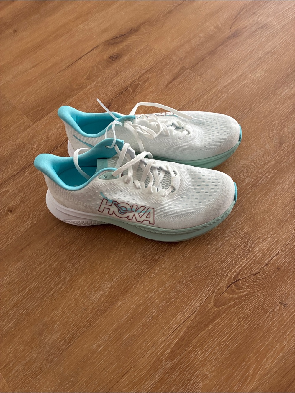 Hoka Women's White and Teal Lightweight Running Sneakers